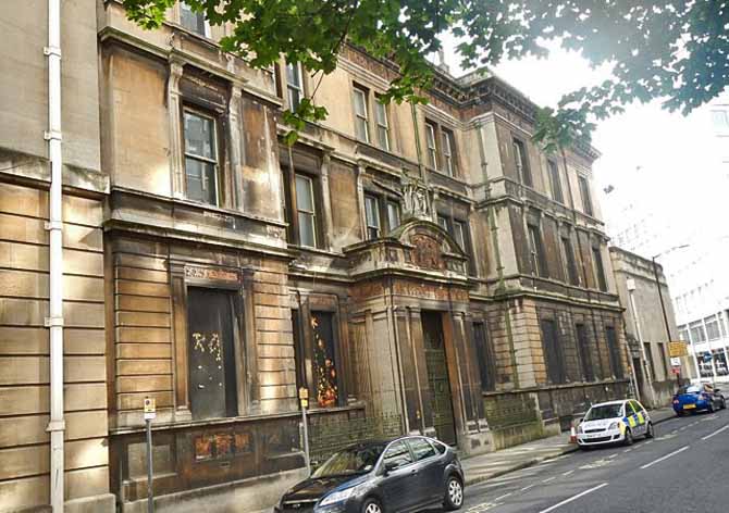 View of the ornate Victorian frontage, looking south-east from Bridewell Street. Image: BaRAS