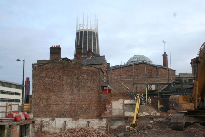 Archaeologists from OA North were recording Hope Hall as it was being dismantled. Image Oxford Archaeology