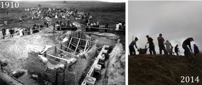 Work in 1910, and re-excavation in 2014. Image: Cornwall Archaeological Unit