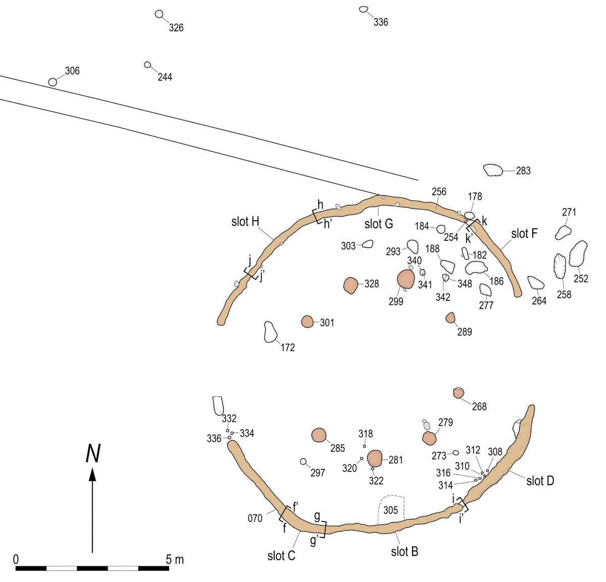 Plan of Iron Age roundhouse at Monkton © GUARD Archaeology Ltd