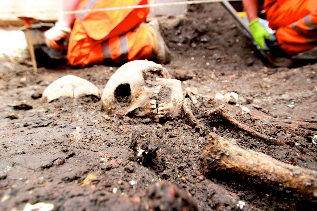 Archaeological finds at Bedlam burial site in Liverpool Street. Image: Crossrail Tom Lawson