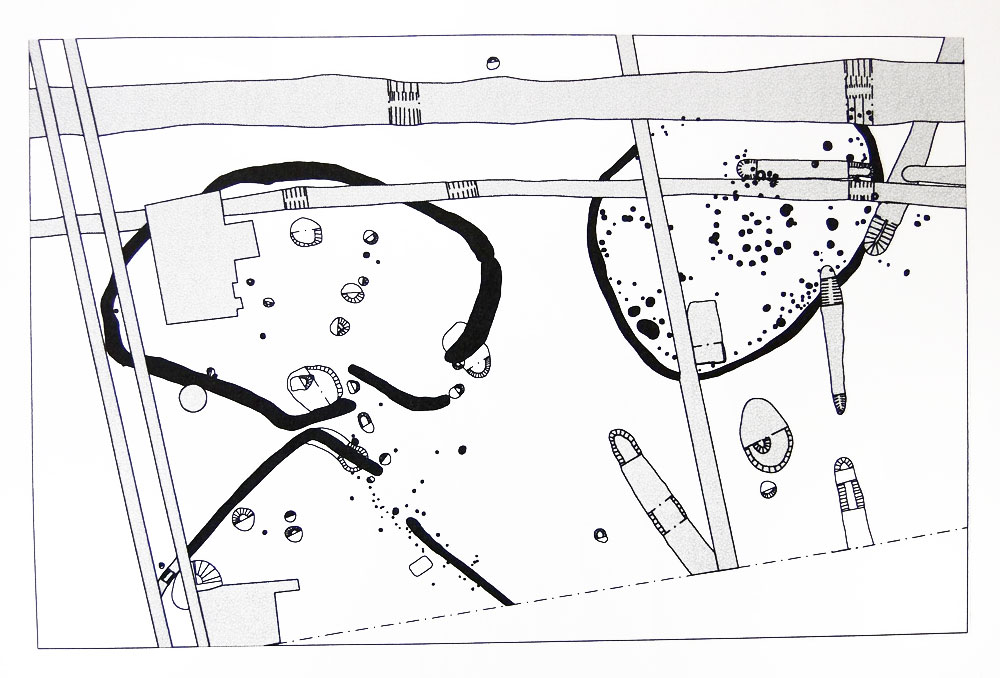 Plan of Site F and the three enclosures . Image: Colchester Archaeological Trust