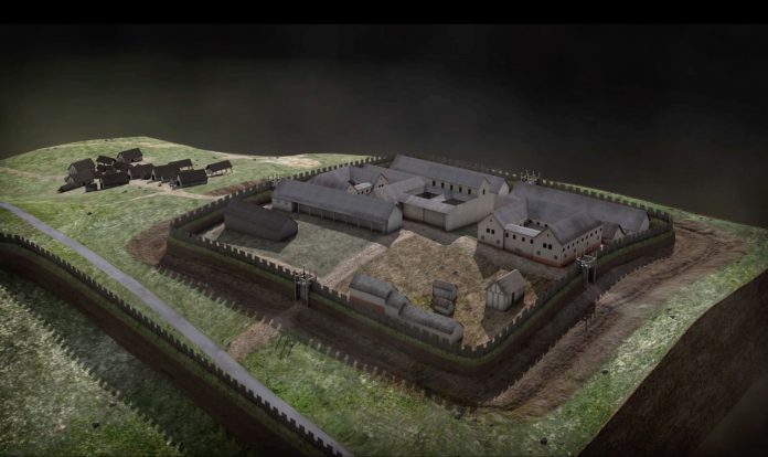 Image shows virtual reconstruction of Bar Hill Roman Fort, modelled using aerial and terrestrial laser scan data with input from a panel of archaeology experts. © Centre for Digital Documentation and Visualisation LLP