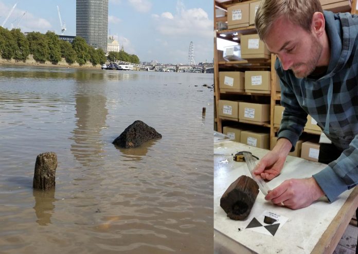 Post at Vauxhall and Michael recording wood. Image: Wessex Archaeology