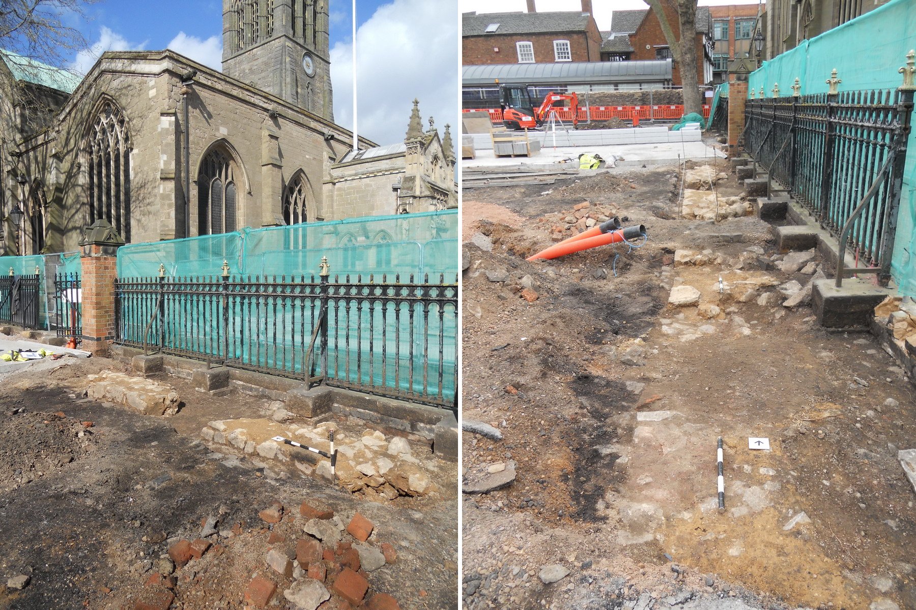 Top of various stone footings indicating the presence of a north-south masonry wall located directly to the west of the alley known as St Martins West. Image: ULAS