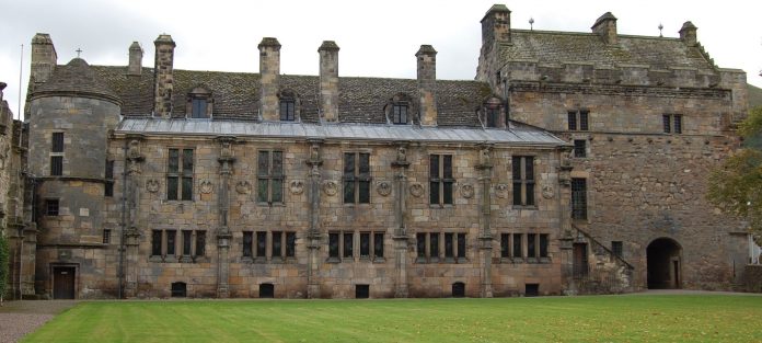 South range of Falkland Palace, the roundels can be seen either side of each of the main windows