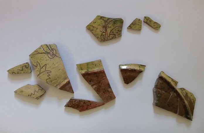 A few fragments of sgraffito pottery were excavated at Thaxted. Image CAT
