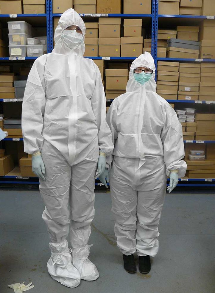 Sharon and Sarah, suited up and ready for sampling