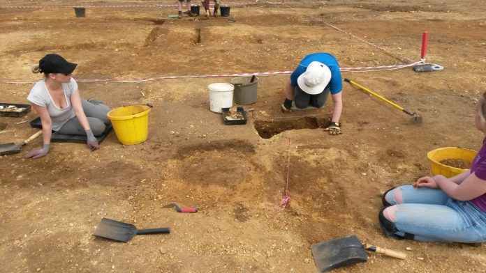 BERTs excavating mid-late Anglo-Saxon post holes. (Image: Philip Hill)