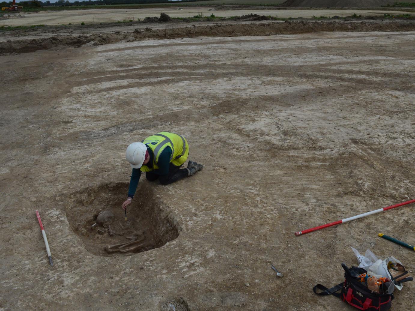 Beaker burial during excavation at Melbourn