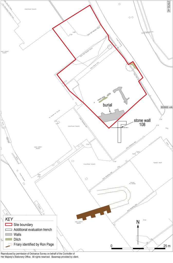 Layout of medieval features now known to relate to the Dominican Friary in Stirling © GUARD Archaeology Ltd