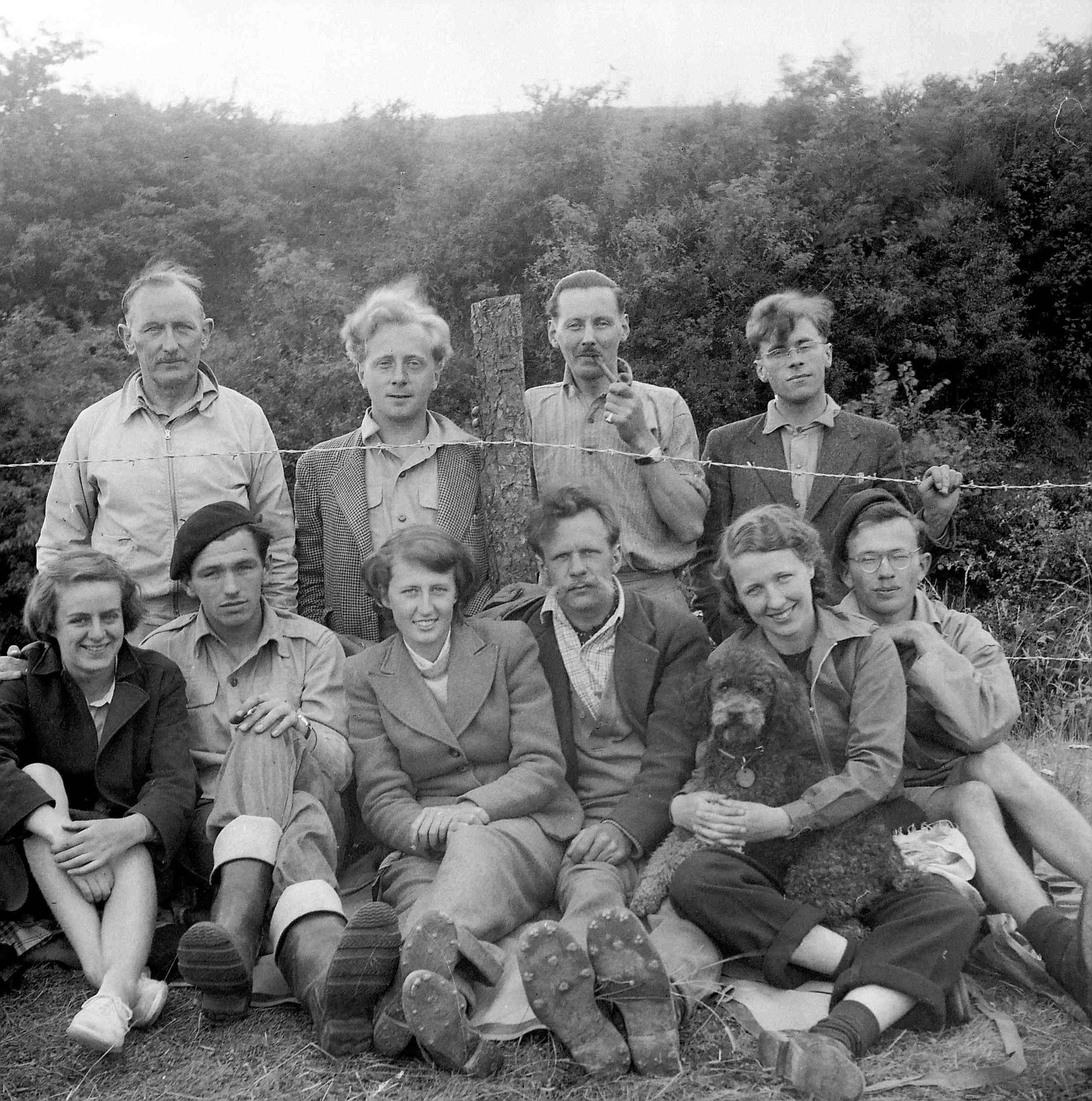 Photograph of excavation team (in 1951?). Brian Hope-Taylor is in the back row, second from the left. © Historic Environment Scotland.