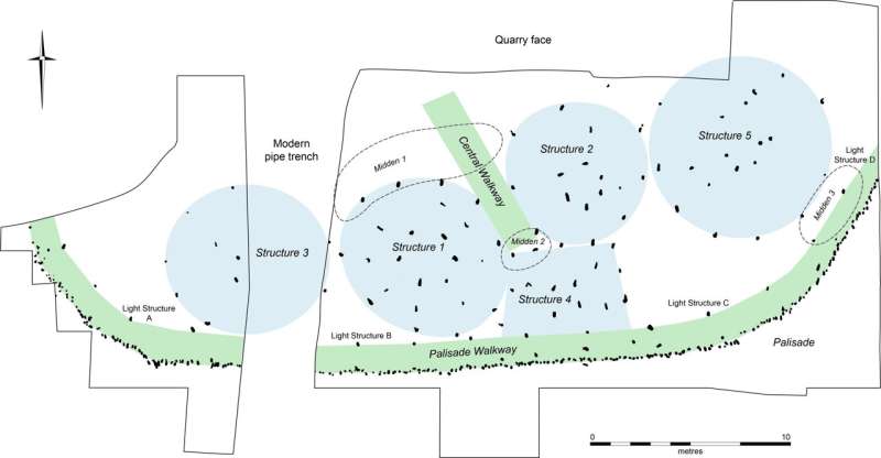 An overview site plan of the Bronze Age settlement unearthed at Must Farm in the East of England. Credit: Cambridge Archaeological Unit 